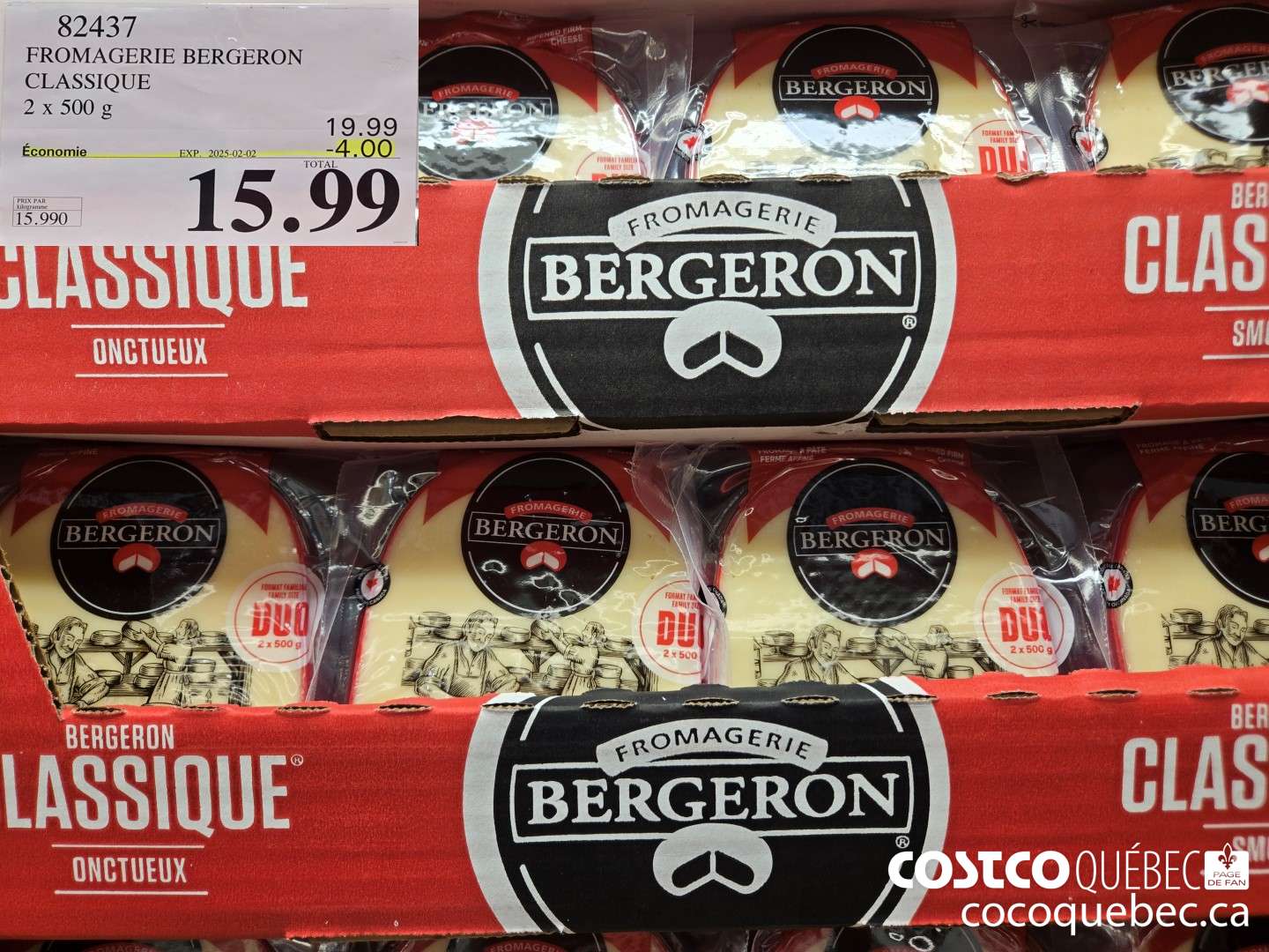 82437 FROMAGERIE BERGERON CLASSIQUE - 2 x 500 g  ($4.00 INSTANT SAVINGS EXPIRES ON 2025-02-02) $15.99