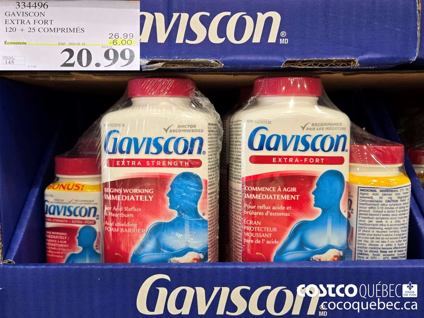 334496 GAYISCON EXTRA FORT 120 + 25 COMPRIMES  ($6.00 INSTANT SAVINGS EXPIRES ON 2025-01-19) $20.99