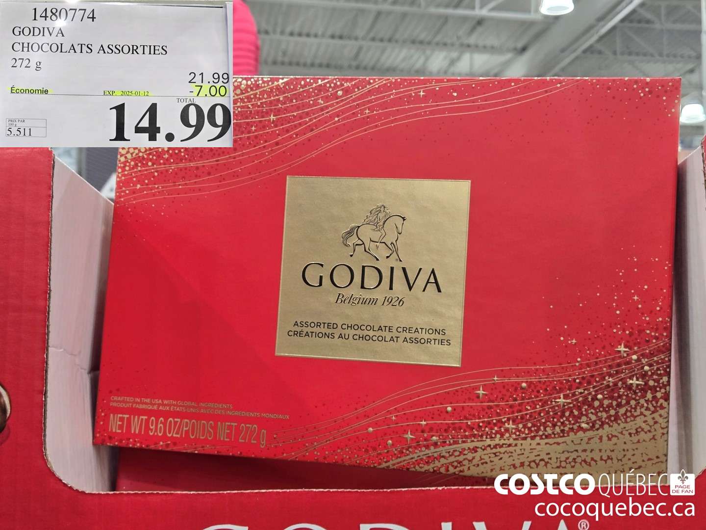 1480774 GODIVA CHOCOLATS BELGES  ($7.00 INSTANT SAVINGS EXPIRES ON 2025-01-12) $14.99