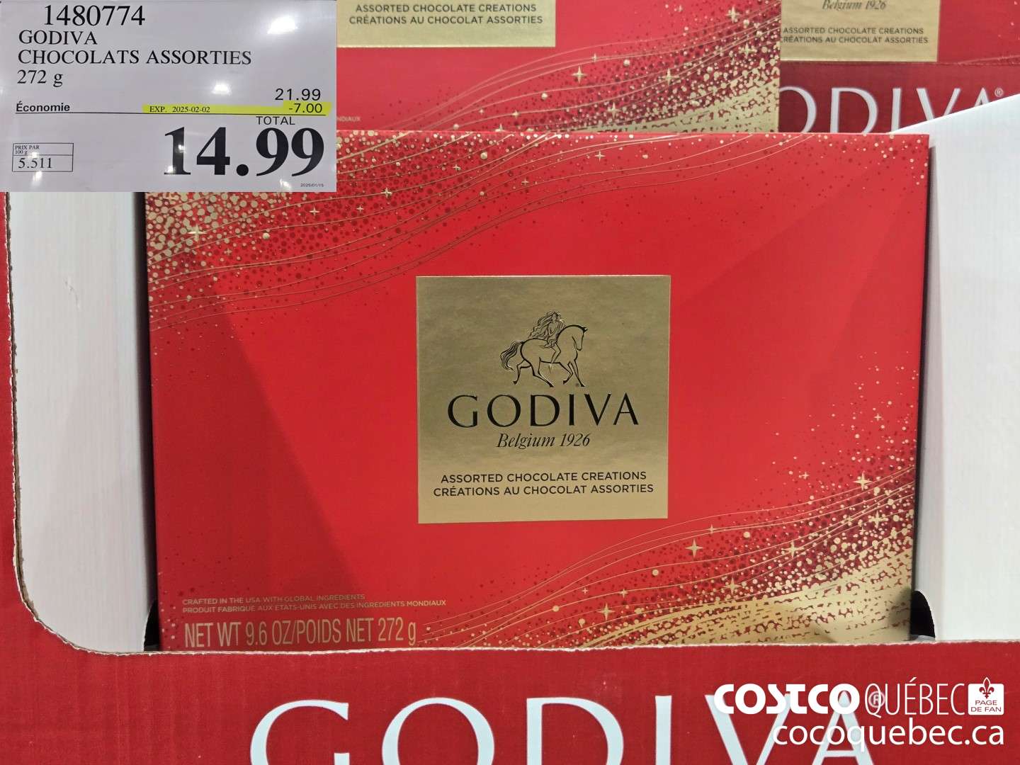 1480774 GODIVA CHOCOLATS BELGES  ($7.00 INSTANT SAVINGS EXPIRES ON 2025-02-02) $14.99