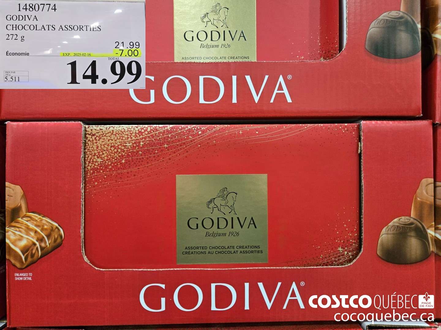 1480774 GODIVA CHOCOLATS BELGES  ($7.00 INSTANT SAVINGS EXPIRES ON 2025-02-16) $14.99