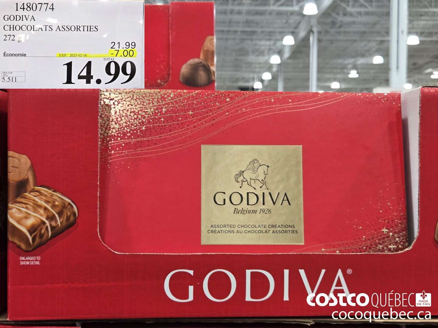 1480774 GODIVA CHOCOLATS BELGES  ($7.00 INSTANT SAVINGS EXPIRES ON 2025-02-16) $14.99