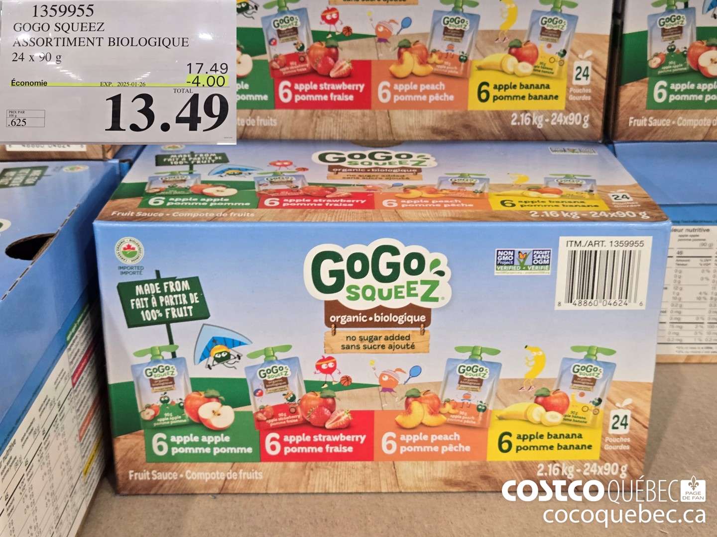 1359955 GOGO SQUEEZ ASSORTIMENT BIOLOGIQUE ($3.50 INSTANT SAVINGS EXPIRES ON 2025-01-26) $13.49