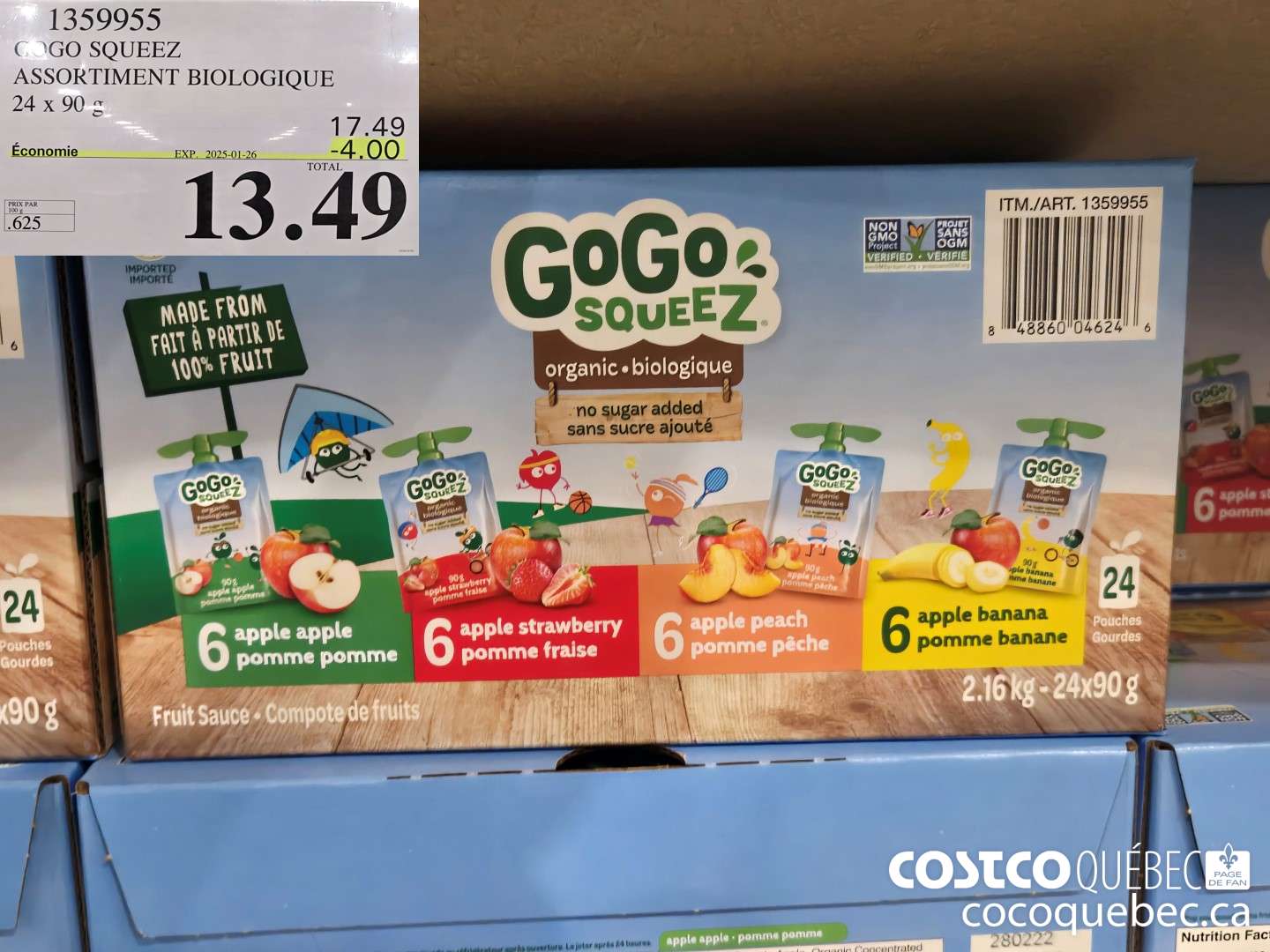 1359955 GOGO SQUEEZ ASSORTIMENT BIOLOGIQUE ($3.50 INSTANT SAVINGS EXPIRES ON 2025-01-26) $13.49