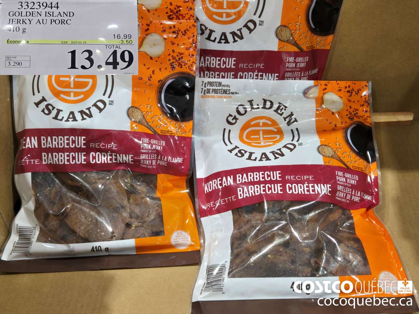 3323944 GOLDEN ISLAND JERKY AU PORC 410 g  ($3.50 INSTANT SAVINGS EXPIRES ON 2025-01-19) $13.49