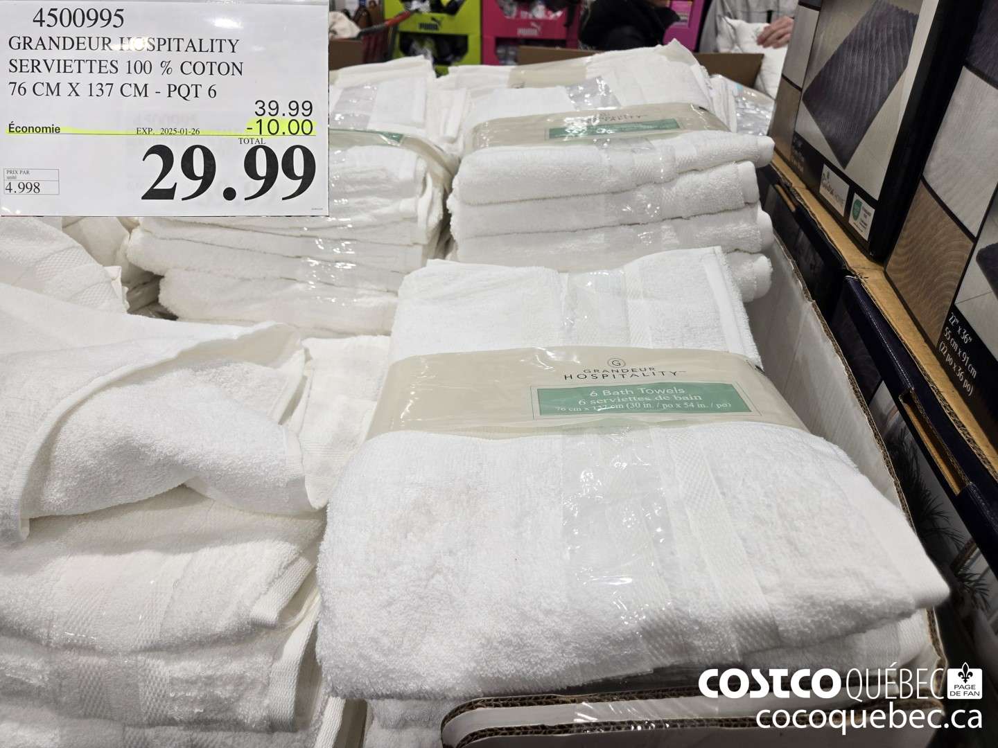 4500995 GRANDEUR HOSPITALITY SERVIETTES 100 % COTON 76 CM X 137 CM - PQT 6 ($10.00 INSTANT SAVINGS EXPIRES ON 2025-01-26) $29.99