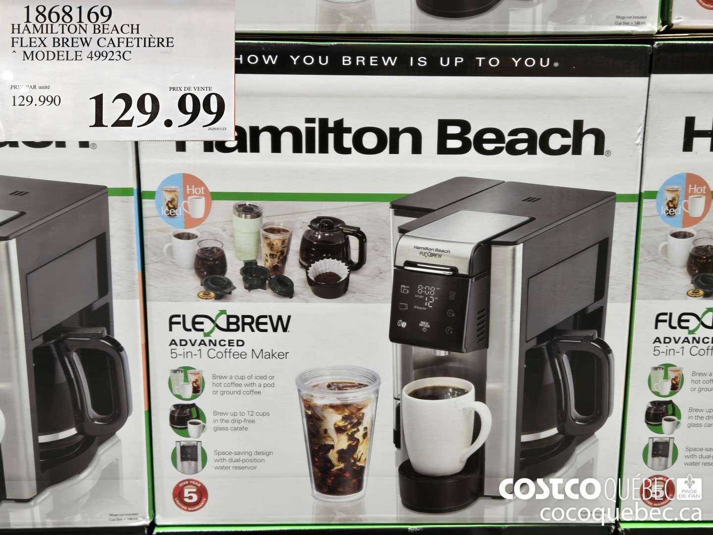 1868169 HAMILTON BEACH FLEX BREW CAFETIERE “ MODELE 49923C  $129.99