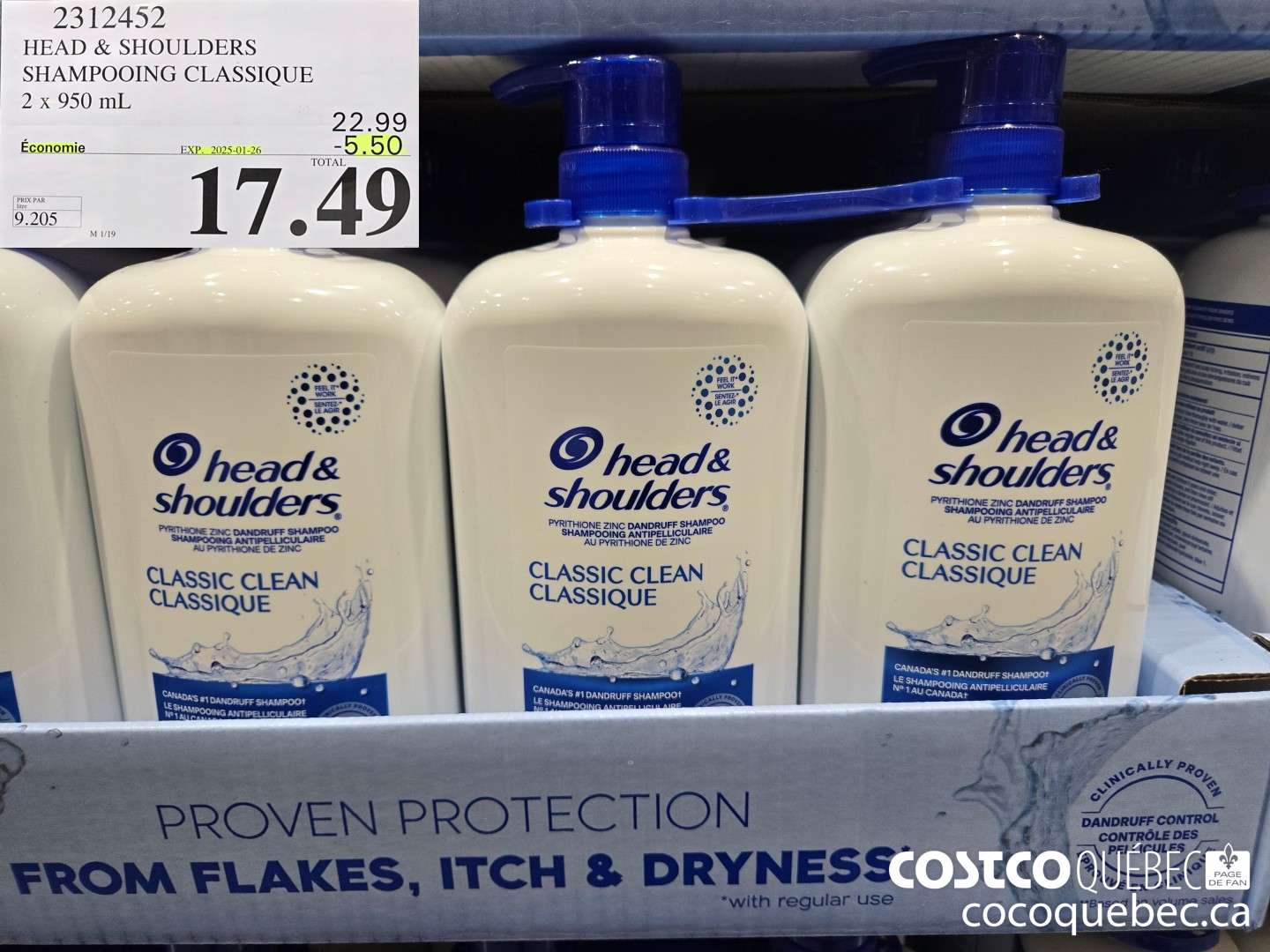 2312452 HEAD & SHOULDERS SHAMPOOING CLASSIQUE ($5.50 INSTANT SAVINGS EXPIRES ON 2025-01-19) $17.49