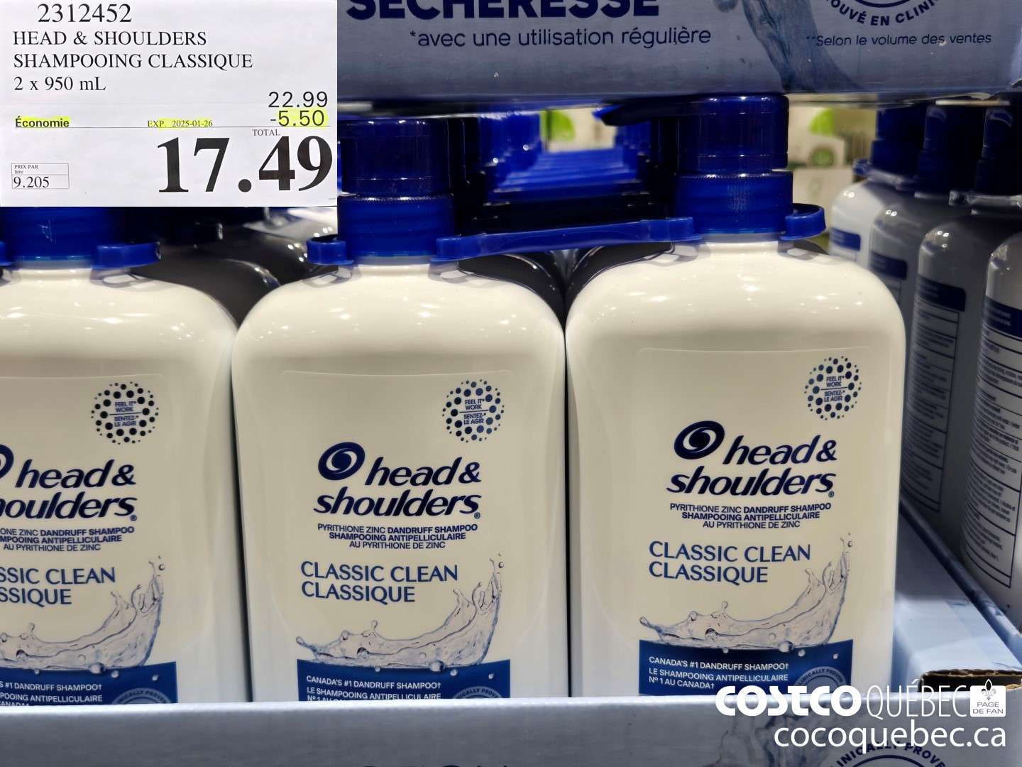 2312452 HEAD & SHOULDERS SHAMPOOING CLASSIQUE ($5.50 INSTANT SAVINGS EXPIRES ON 2025-01-26) $17.49