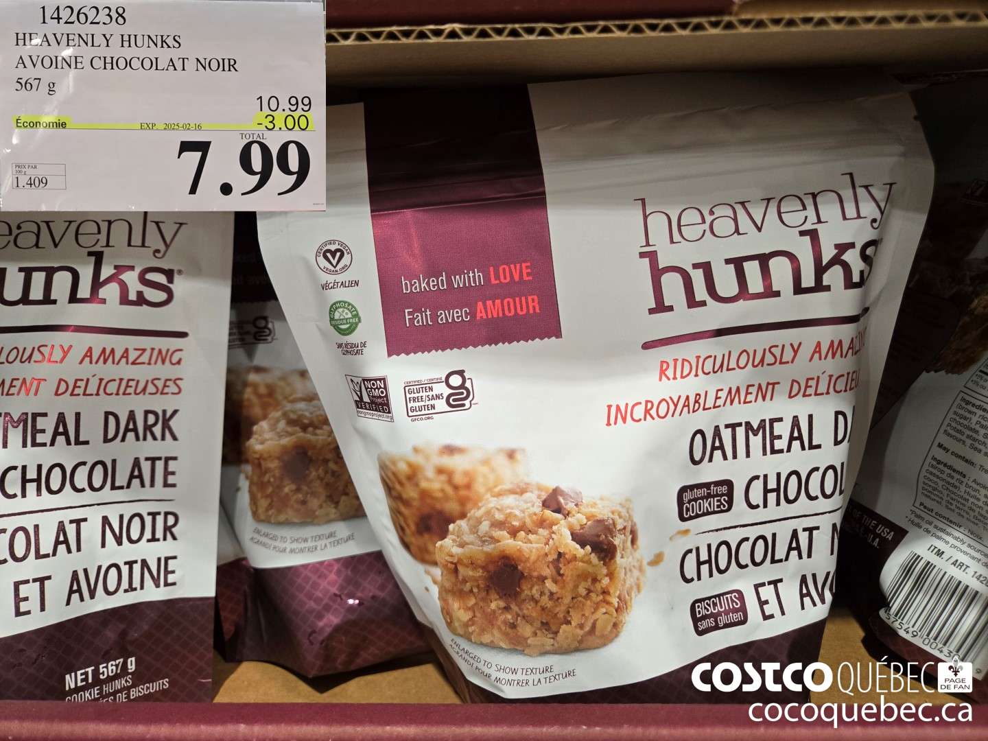 1426238 HEAVENLY HUNKS CHOCOLAT NOIR a l'avoine 567 PRIX PAR 100 g 1.762  ($3.00 INSTANT SAVINGS EXPIRES ON 2025-02-02) $7.99