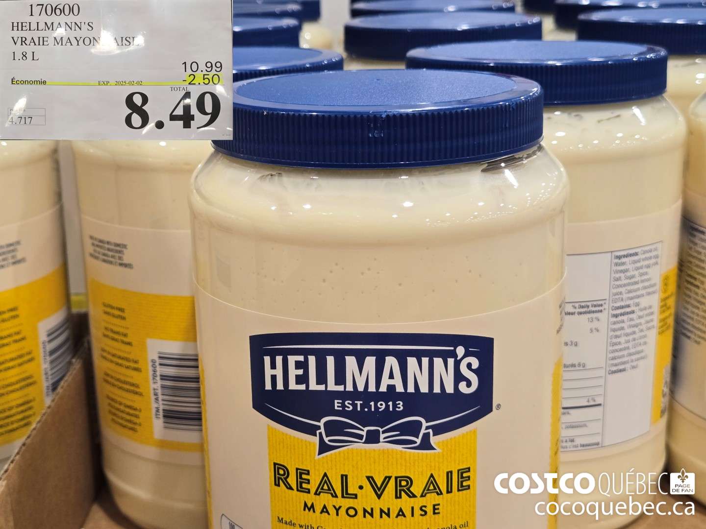 170600 HELLMANN'S VRAIE MAYONNAISE  ($2.50 INSTANT SAVINGS EXPIRES ON 2025-02-02) $8.49