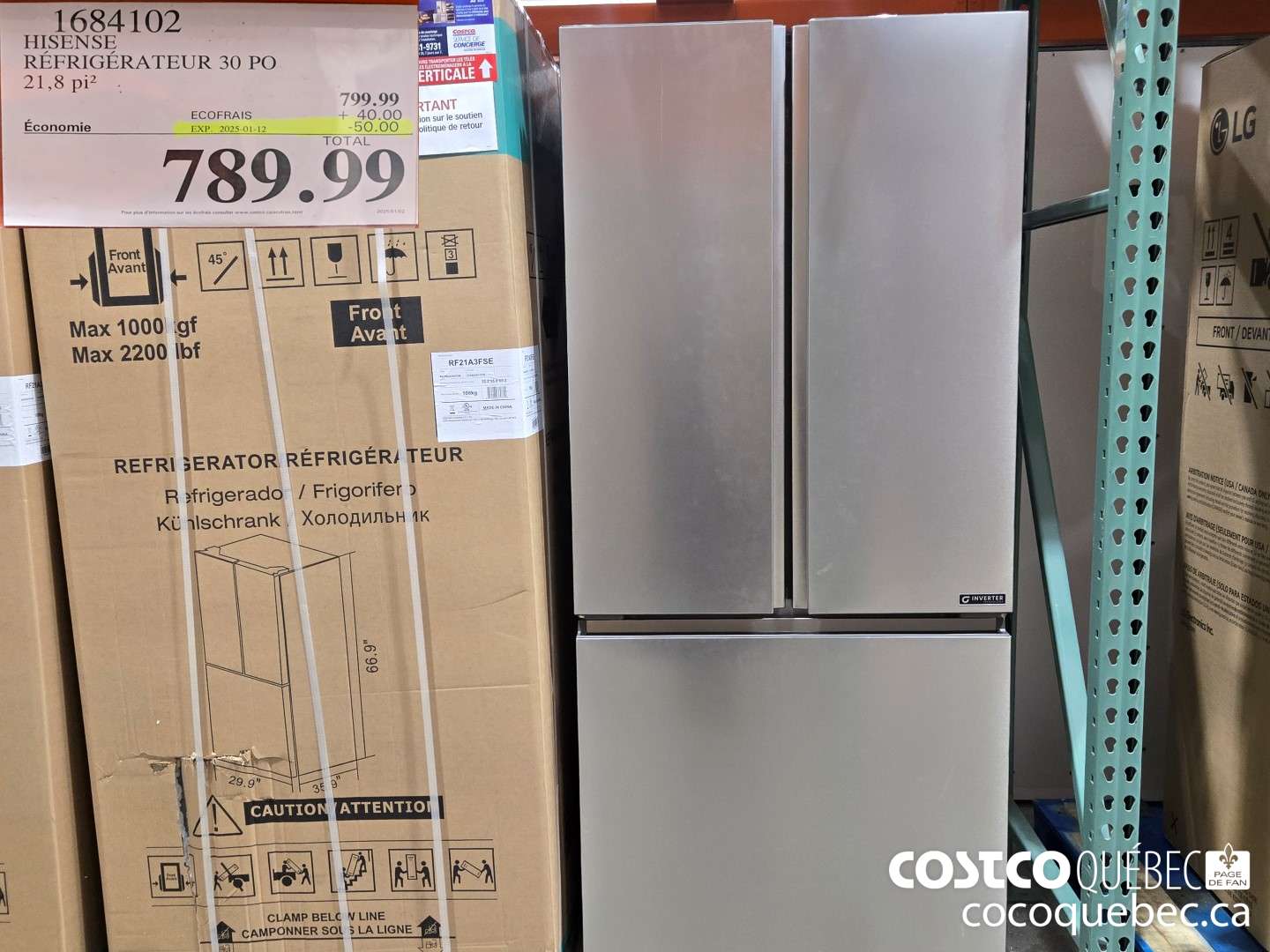 1684102 HISENSE | REFRIGERATEUR 30 PO 21.8 piz  ($50.00 INSTANT SAVINGS EXPIRES ON 2025-01-12) $789.99