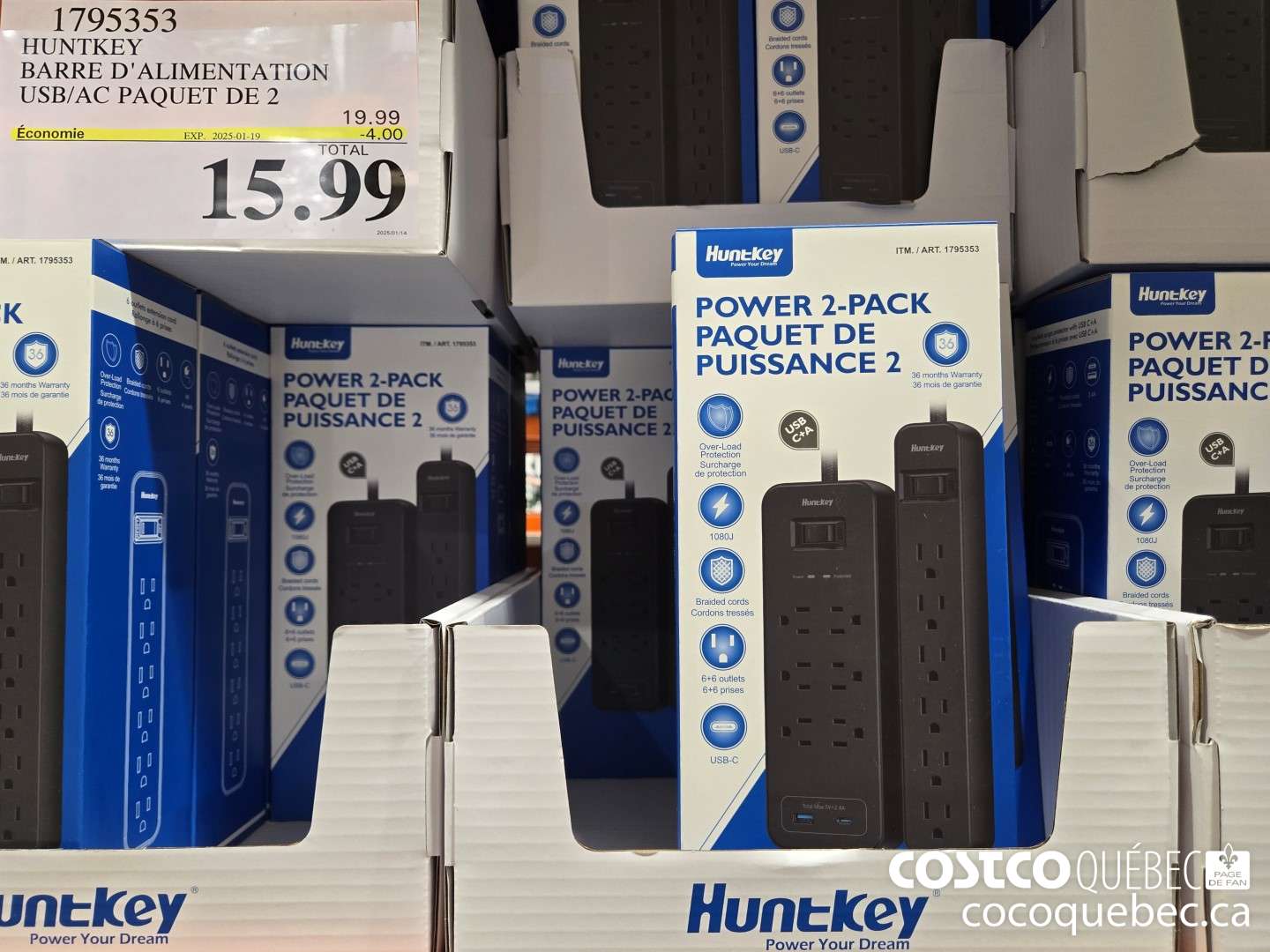 1795396 HUNTKEY BARRE D'ALIMENTATION USB/AC PAQUET DE 2  ($4.00 INSTANT SAVINGS EXPIRES ON 2025-01-19) $15.99