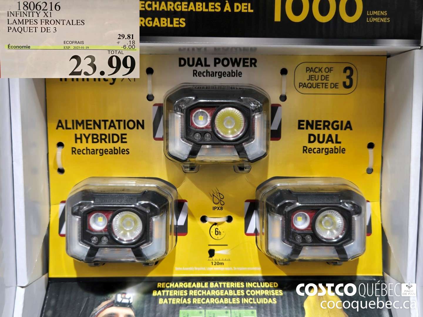 1806216 INFINITY X1 LAMPES FRONTALES PAQUET DE 3  ($6.00 INSTANT SAVINGS EXPIRES ON 2025-01-19) $23.99