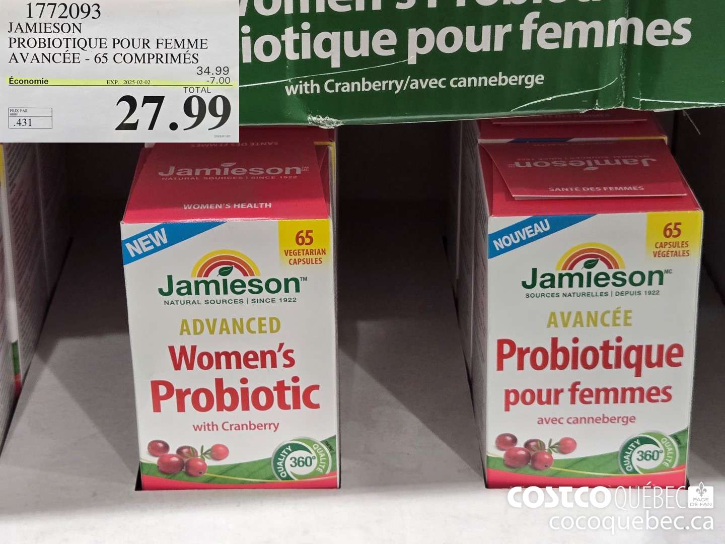 1772093 JAMIESON PROBIOTIQUE POUR FEMME AVANCEE - 65 COMPRIMES  ($7.00 INSTANT SAVINGS EXPIRES ON 2025-02-02) $27.99
