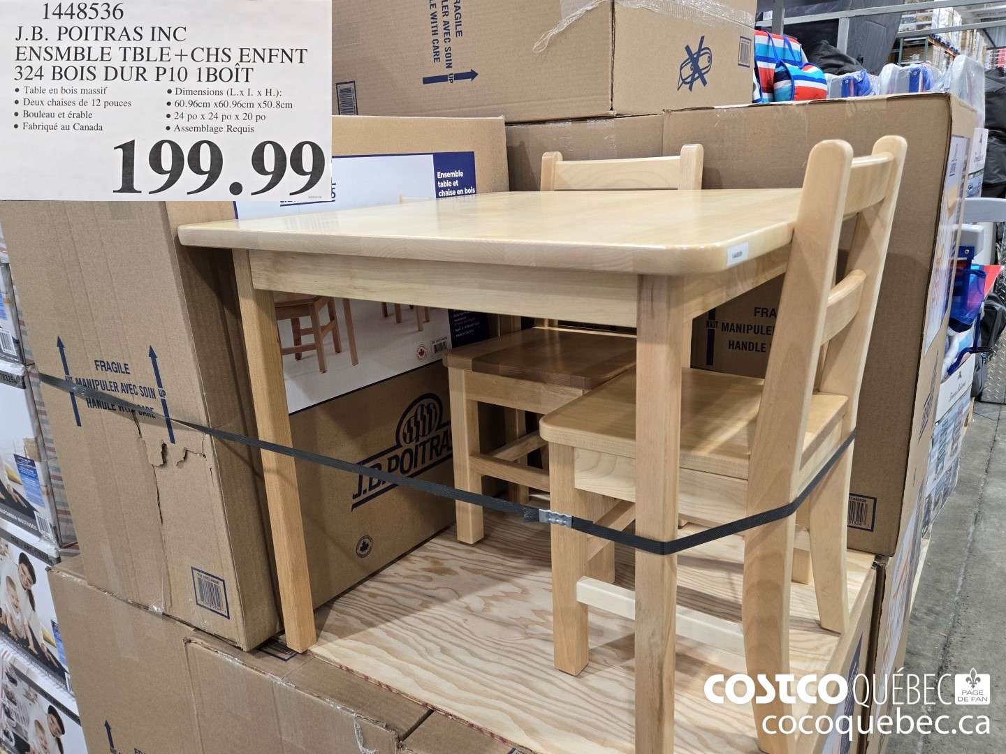 1448536 J.B. POITRAS INC ENSMBLE TBLE+CHS ENFNT 324 BOIS DUR P10 1BOIT  $199.99