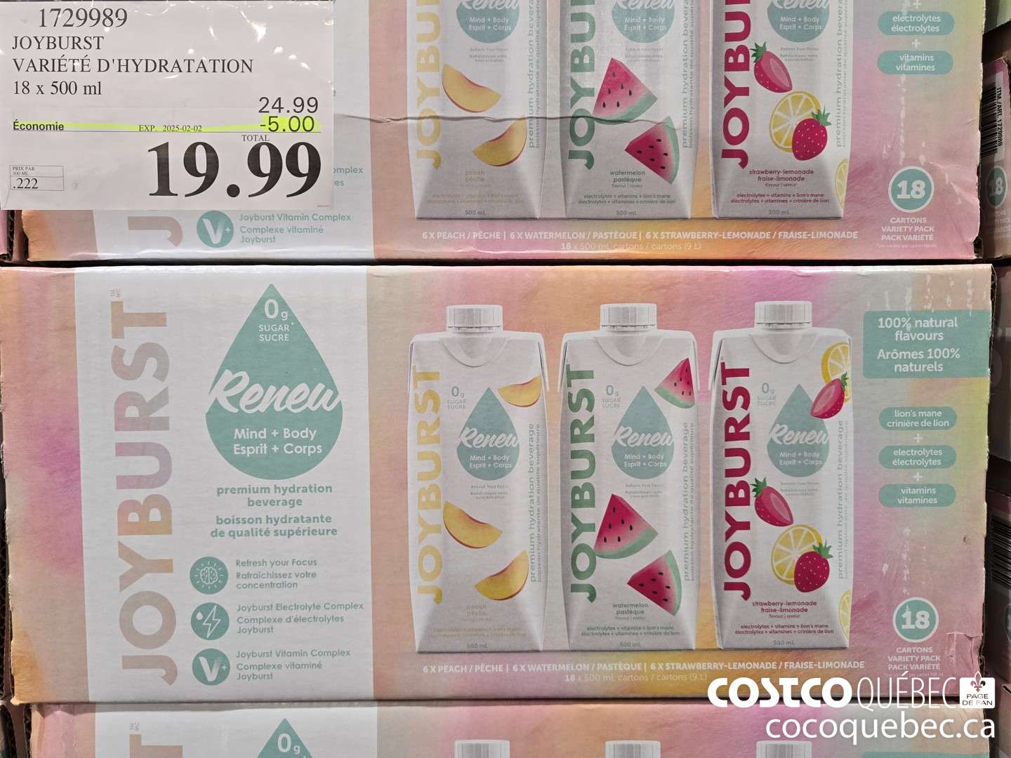 1729989 JOYBURST VARIETE D'HYDRATATION 18 x 500 ml  ($5.00 INSTANT SAVINGS EXPIRES ON 2025-02-02) $19.99