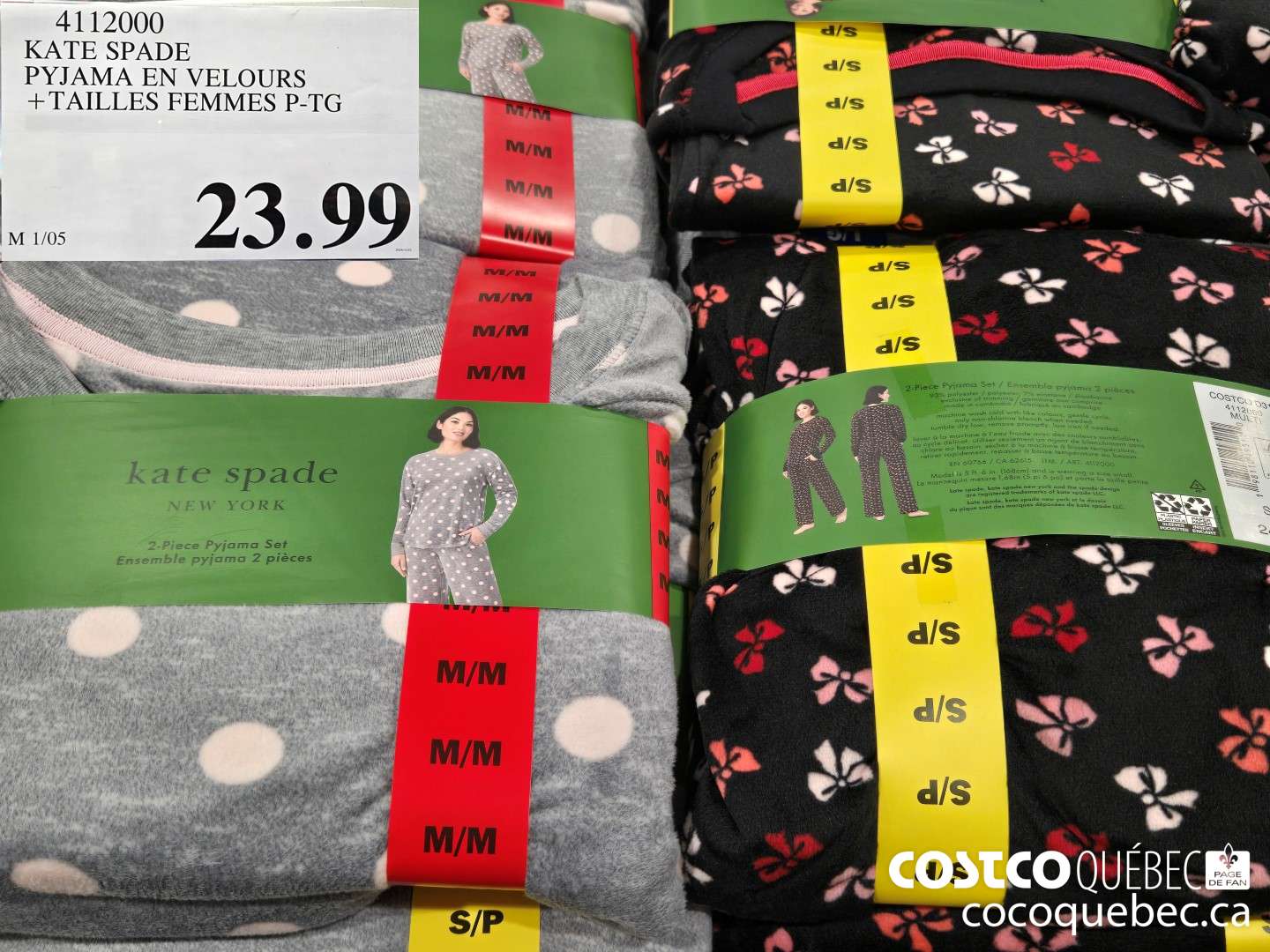 4112000 KATE SPADE PYJAMA EN VELOURS + TAILLES FEMMES P-TG  $23.99