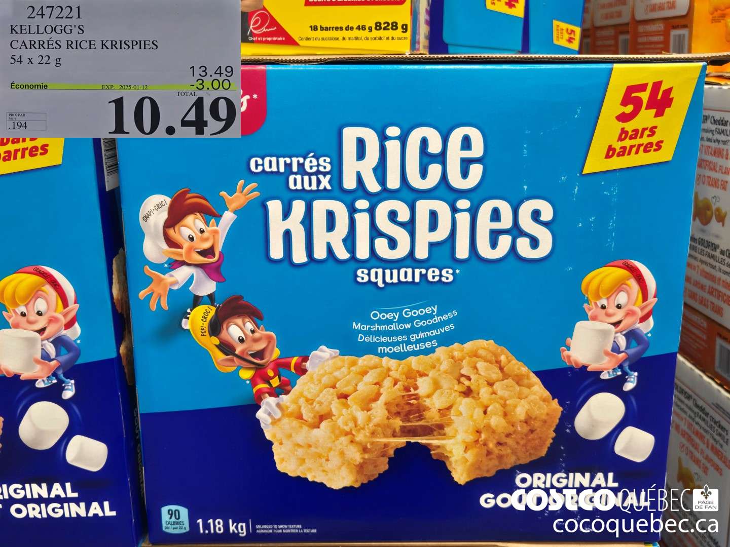 247221 KELLOGG'S CARRES RICE KRISPIES 54 x 22 g 2025-01-12  ($3.00 INSTANT SAVINGS) $10.49