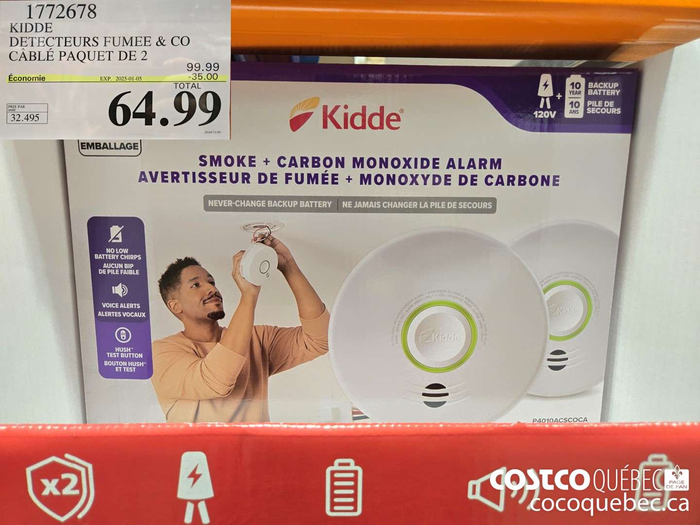 1772678 KIDDE DETECTEURS FUMEE & CO CABLE PAQUET DE 2  ($35.00 INSTANT SAVINGS EXPIRES ON 2025-01-05) $64.99