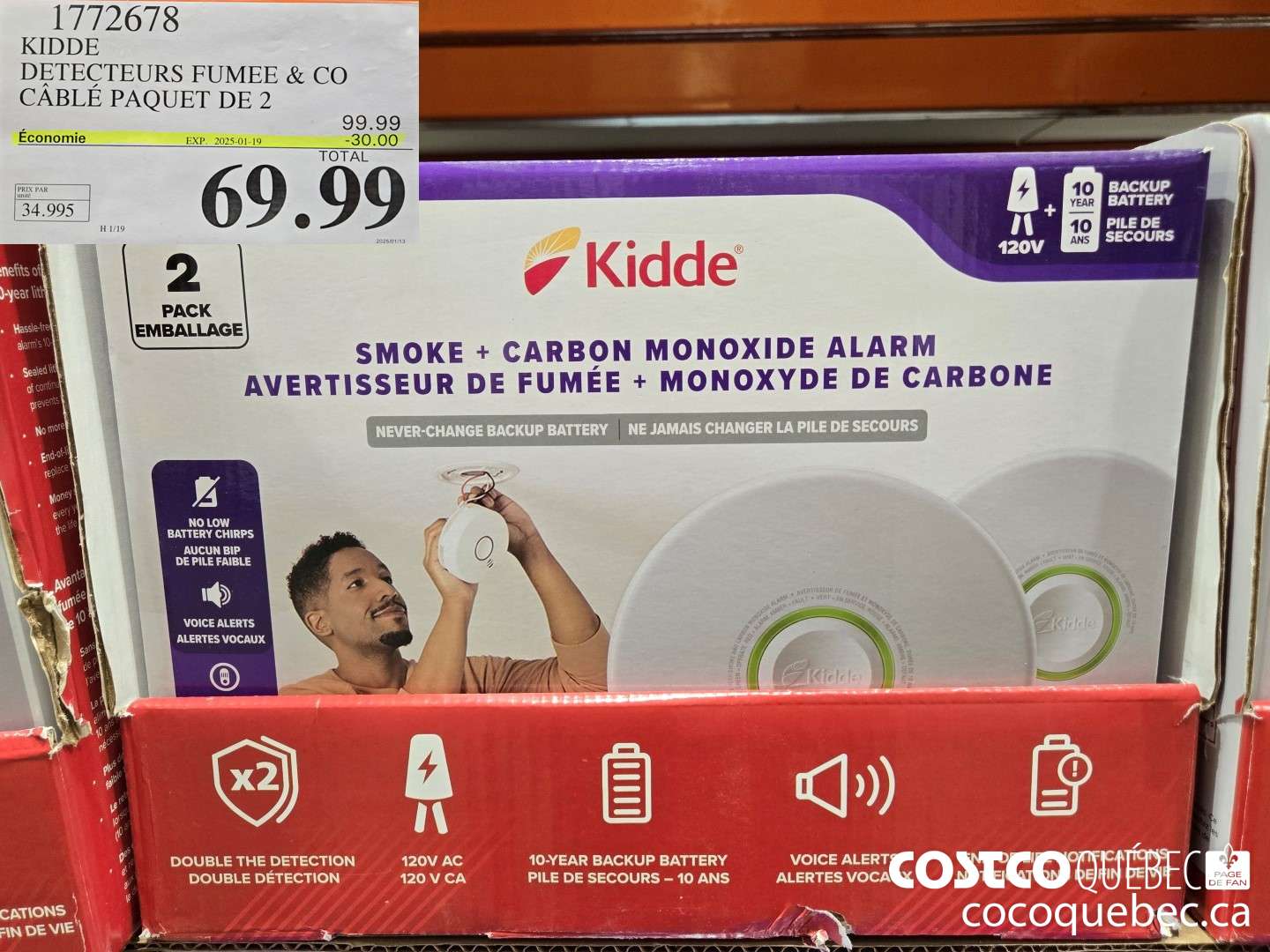 1772678 KIDDE DETECTEURS FUMEE & CO CABLE PAQUET DE 2  ($30.00 INSTANT SAVINGS EXPIRES ON 2025-01-19) $69.99