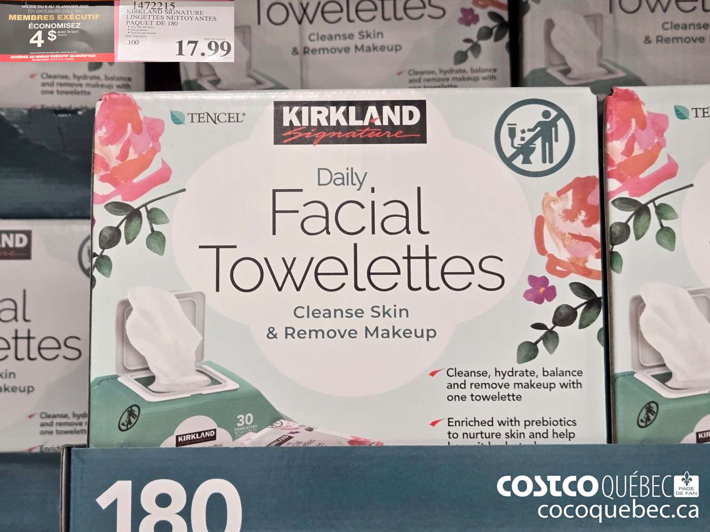 1472215 KIRKLAND SIGNATURE LINGETTES NETTOYANTES PAQUET DE 180  ($4.00 INSTANT SAVINGS EXPIRES ON 2025-01-19) $17.99