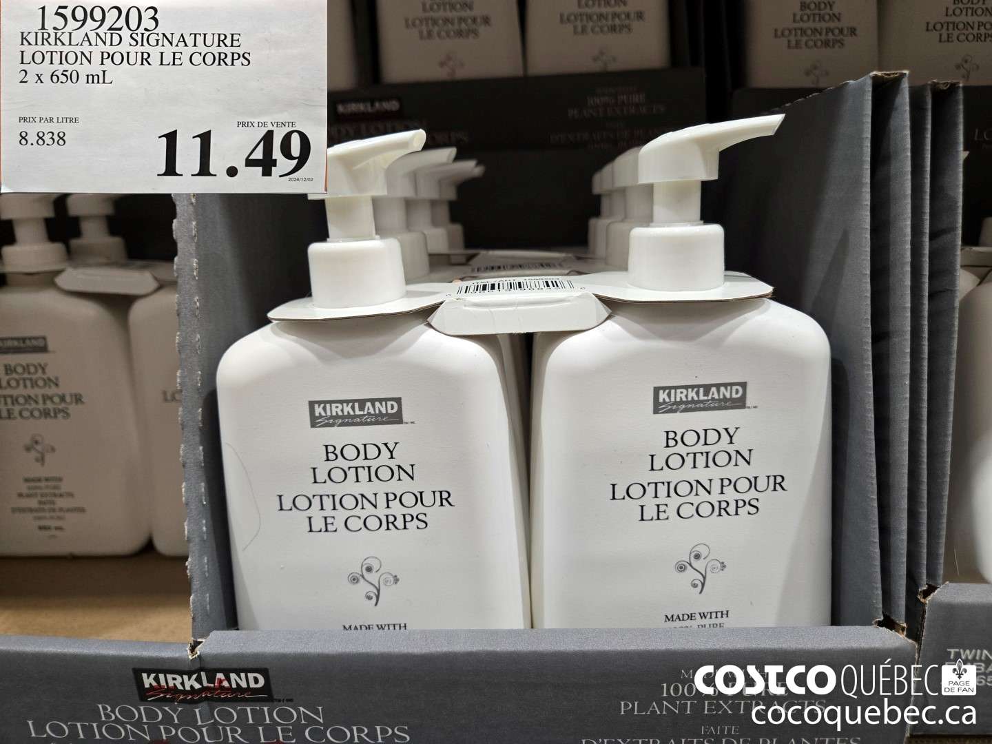 1599203 KIRKLAND SIGNATURE LOTION POUR LE CORPS 2x 650 mL  $11.49