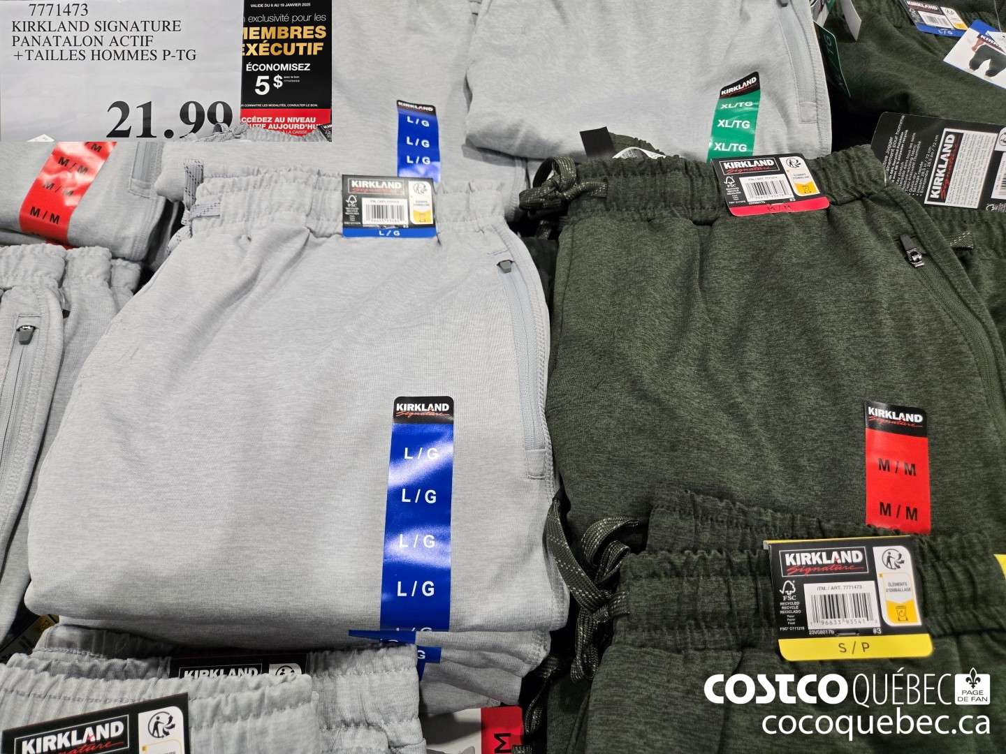 771711473 KIRKLAND SIGNATURE PANATALON ACTIF +TAILLES HOMMES P-TG  ($5.00 INSTANT SAVINGS)
