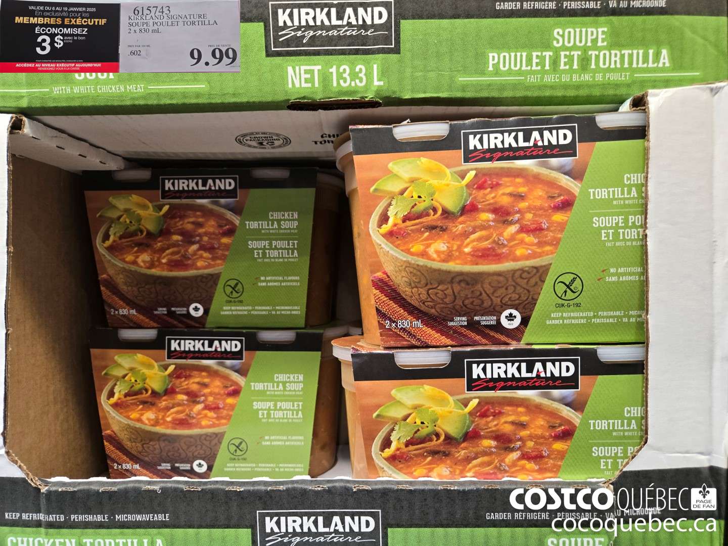 615743 KIRKLAND SIGNATURE SOUPE POULET TORTILLA 2x 830 mL  ($3.00 INSTANT SAVINGS)