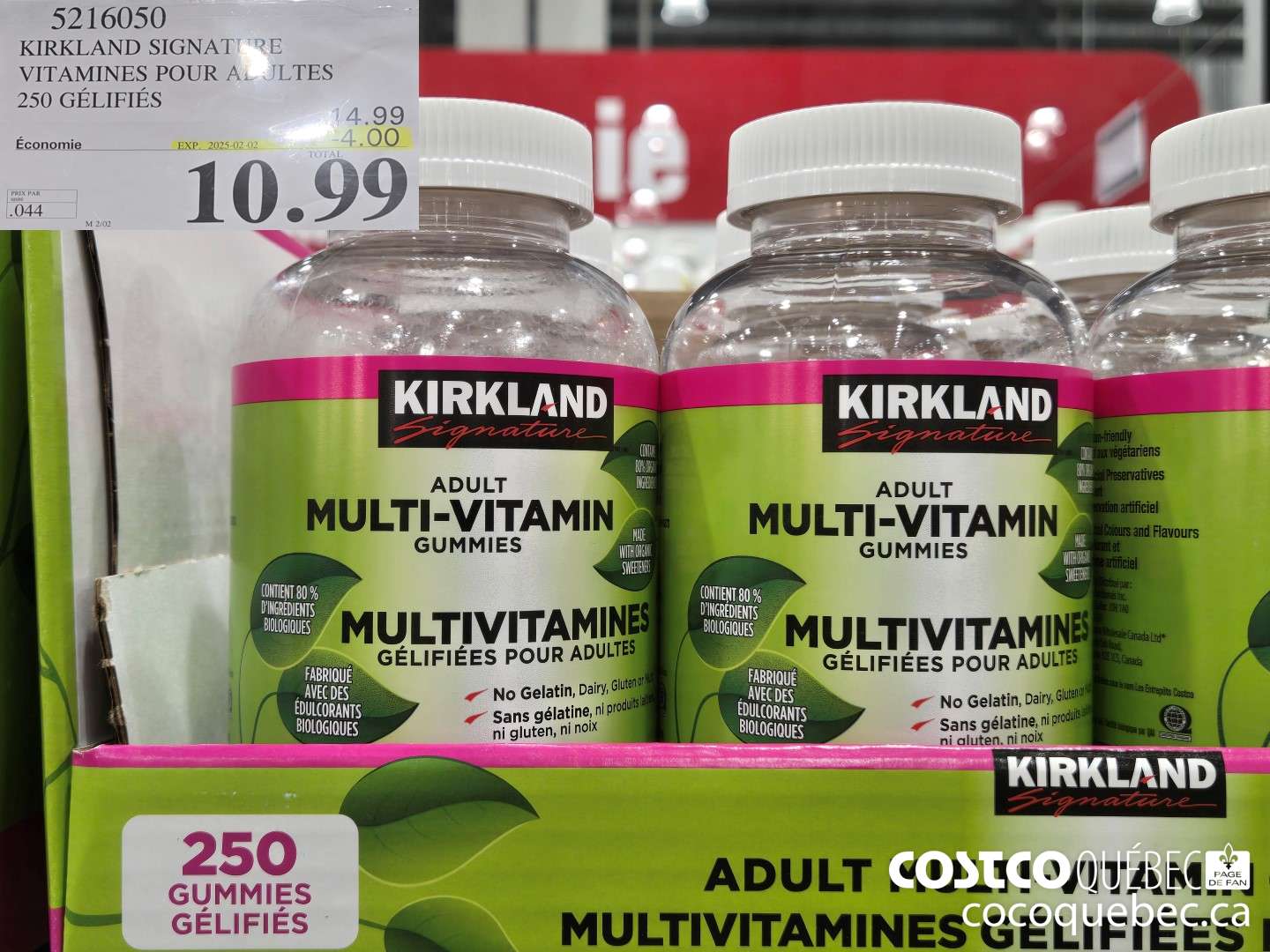 5216050 KIRKLAND SIGNATURE VITAMINES ADULTES 250 GELIFIEES ($4.00 INSTANT SAVINGS EXPIRES ON 2025-02-02) $10.99