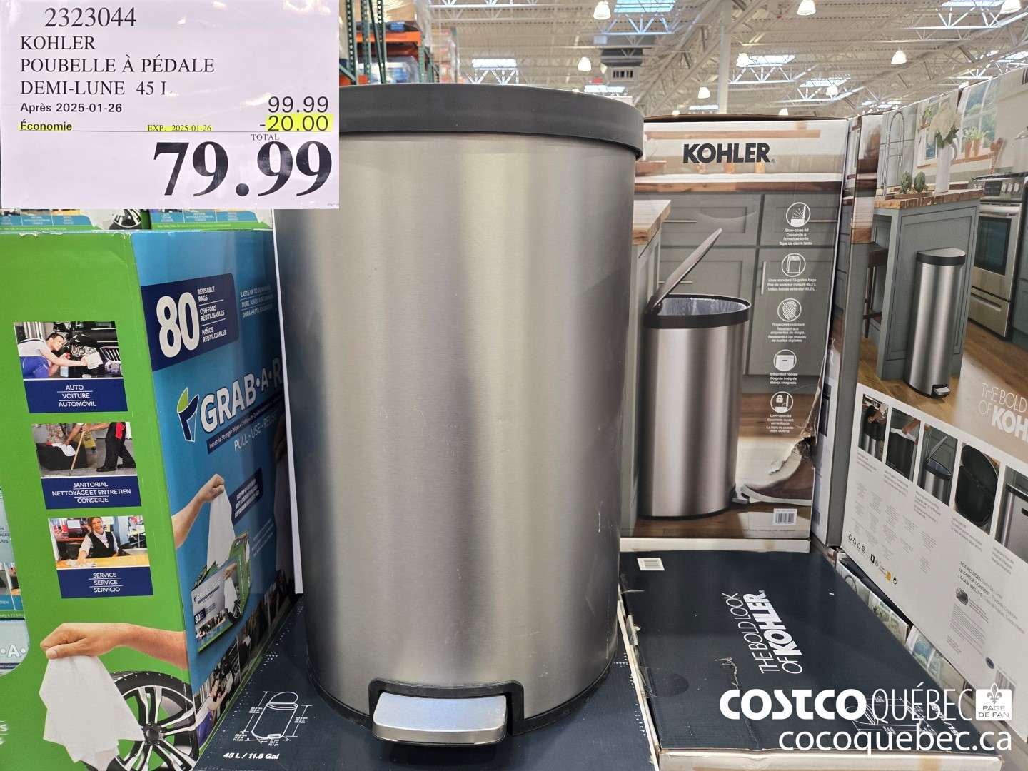 2323044 KOHLER POUBELLE A PEDALE DEMI-LUNE 45L  ($20.00 INSTANT SAVINGS EXPIRES ON 2025-01-26) $79.99