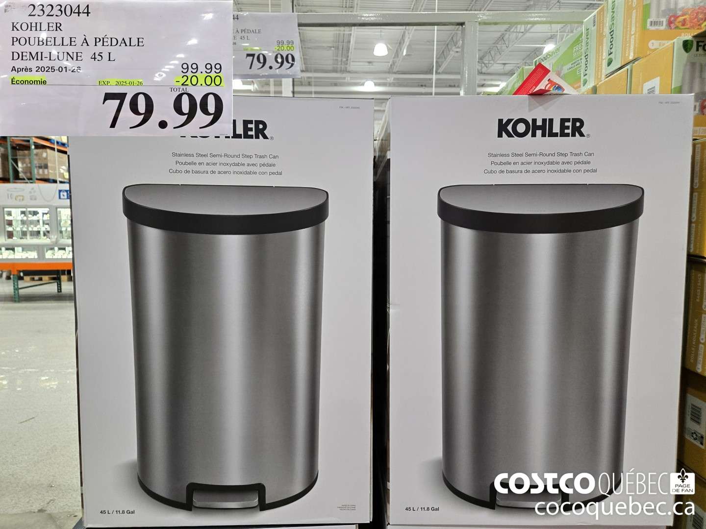2323044 KOHLER POUBELLE A PEDALE DEMI-LUNE 45L  ($20.00 INSTANT SAVINGS EXPIRES ON 2025-01-26) $79.99