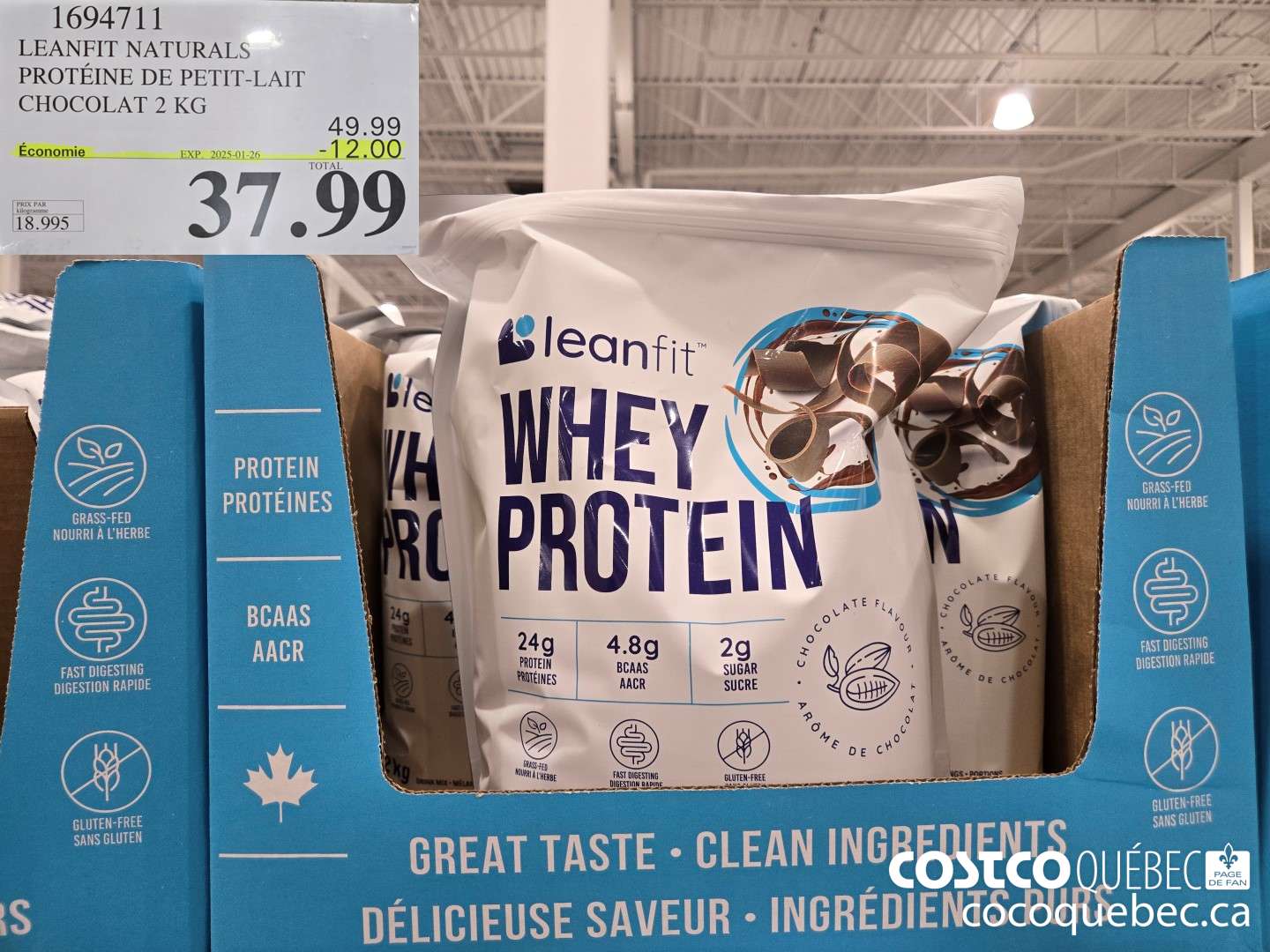 1694711 LEANFIT NATURALS PROTEINE DE PETIT-LAIT CHOCOLAT 2 KG  ($12.00 INSTANT SAVINGS EXPIRES ON 2025-01-26) $37.99