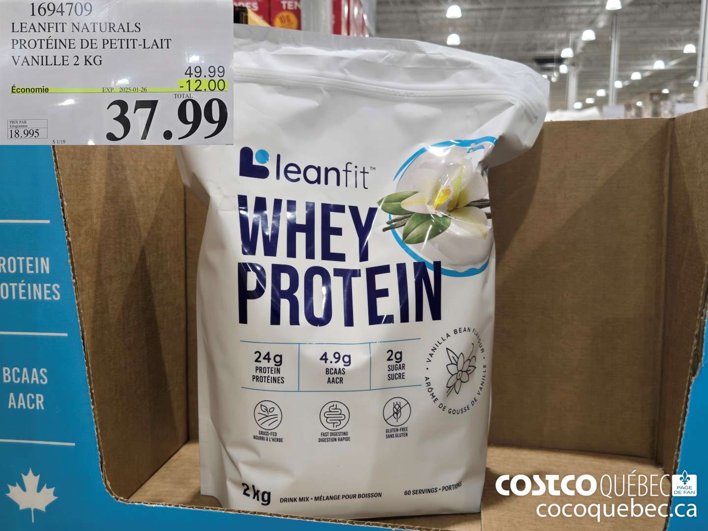 1694709 LEANFIT NATURALS PROTEINE V= PETIT-LAIT VANILLE 2 KG ($12.00 INSTANT SAVINGS EXPIRES ON 2025-01-26) $37.99