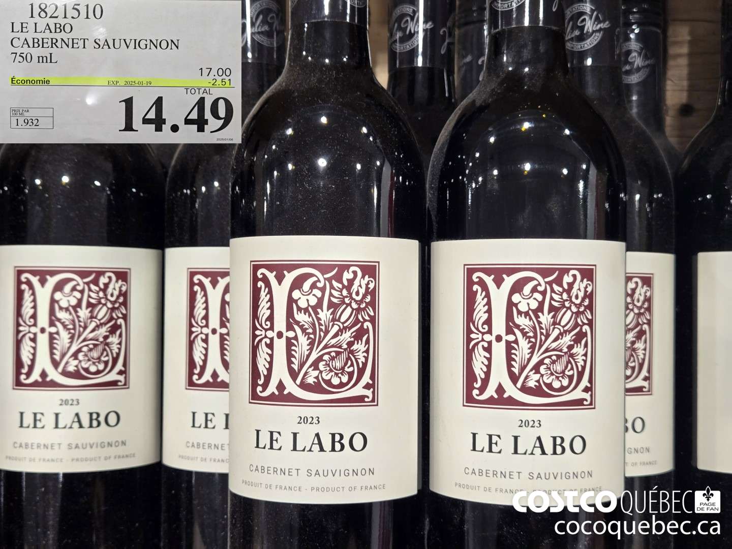 1821510 LE LABO CABERNET SAUVIGNON 750 mL  ($2.51 INSTANT SAVINGS EXPIRES ON 2025-01-19) $14.49