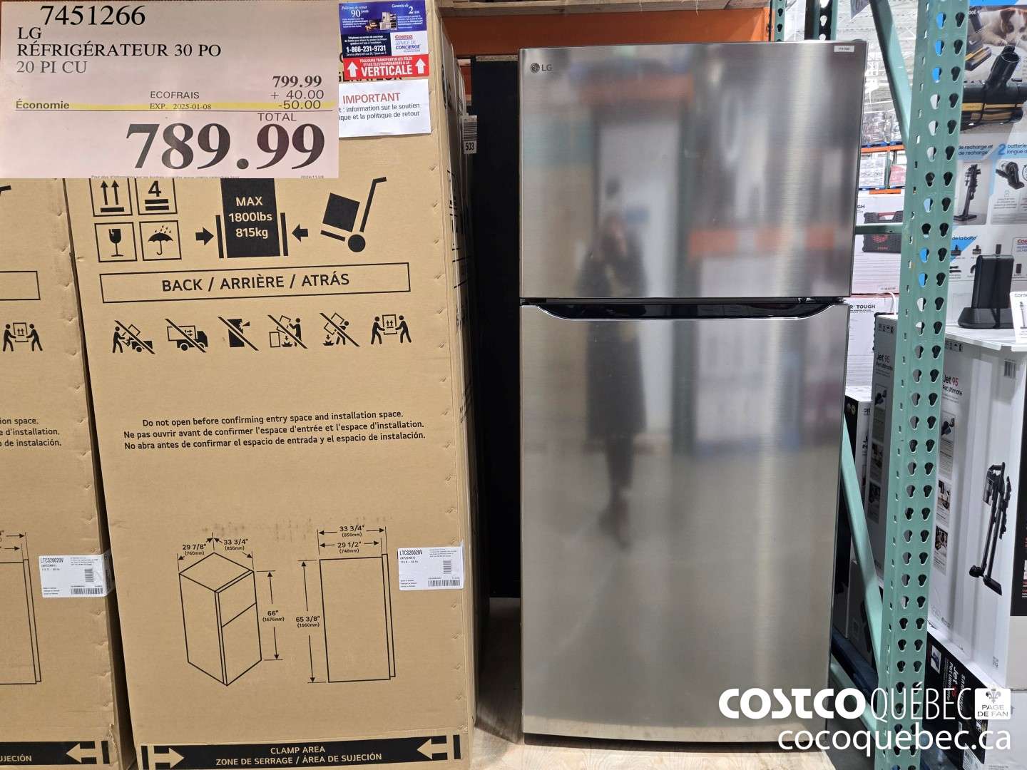 7451266 LG REFRIGERATEUR 30 PO ($50.00 INSTANT SAVINGS EXPIRES ON 2025-01-08) $789.99