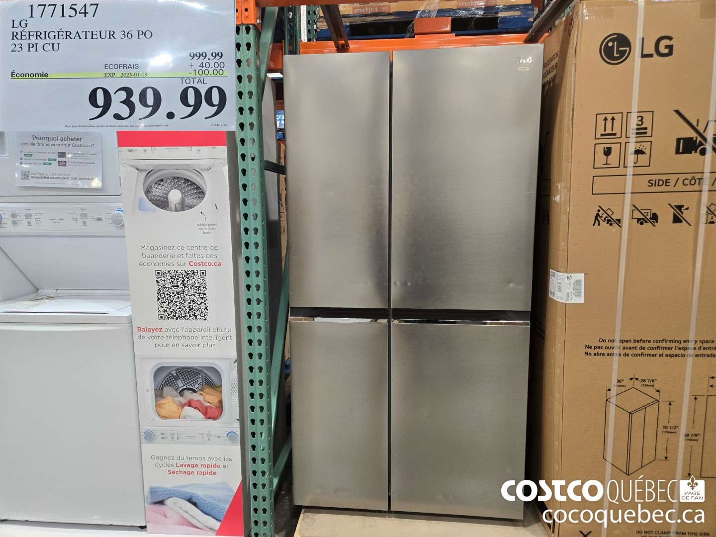 1771547 LG REFRIGERATEUR 36 PO 23 PICU  ($100.00 INSTANT SAVINGS EXPIRES ON 2025-01-08) $939.99