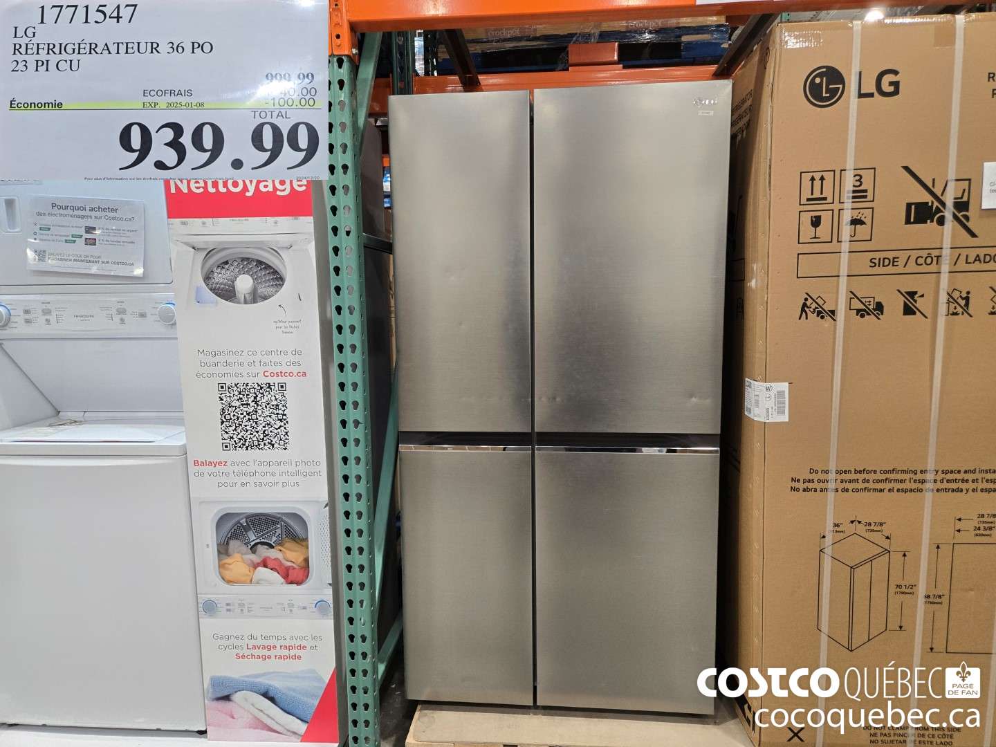 1771547 LG REFRIGERATEUR 36 PO 23 PICU  ($100.00 INSTANT SAVINGS EXPIRES ON 2025-01-08) $939.99