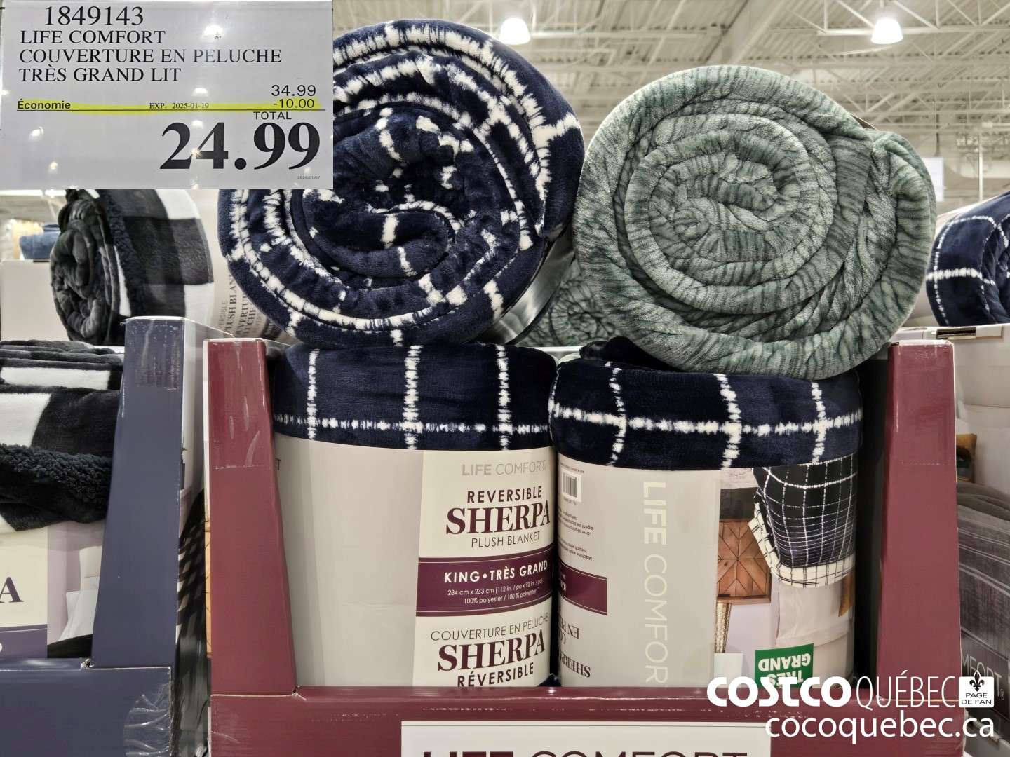 1849143 LIFE COMFORT COUVER. JRE EN PELUCHE TRES GRAND LIT  ($10.00 INSTANT SAVINGS EXPIRES ON 2025-01-19) $24.99