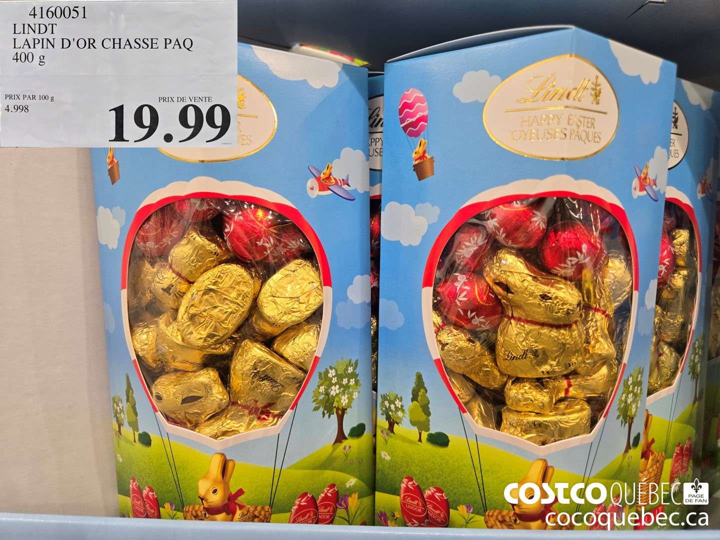 416005 LINDT LAPIN D'OR CHASSE PAQ 400 g  $19.99