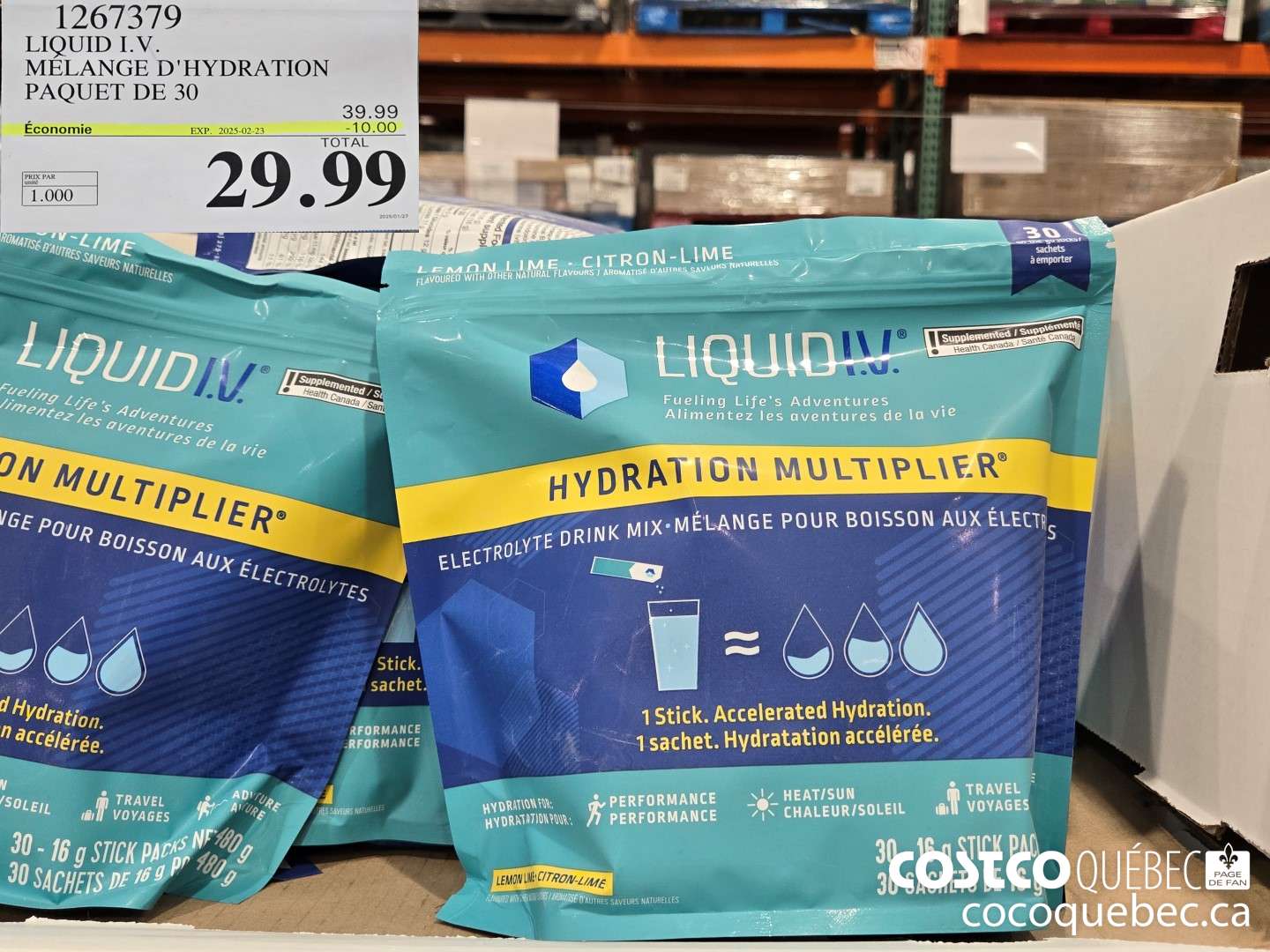 1267379 LIQUID I.V. MELANGE D'HYDRATION PAQUET DE 30 M 10/13  ($10.00 INSTANT SAVINGS EXPIRES ON 2025-02-23) $29.99