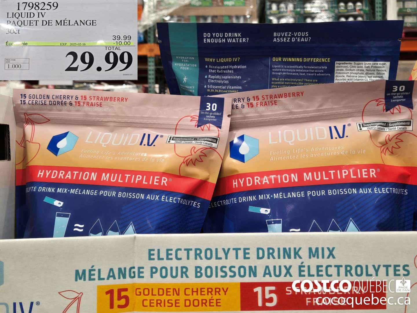 1798259 LIQUID IV PAQUET DE MELANGE SUCT  ($10.00 INSTANT SAVINGS EXPIRES ON 2025-02-16) $29.99