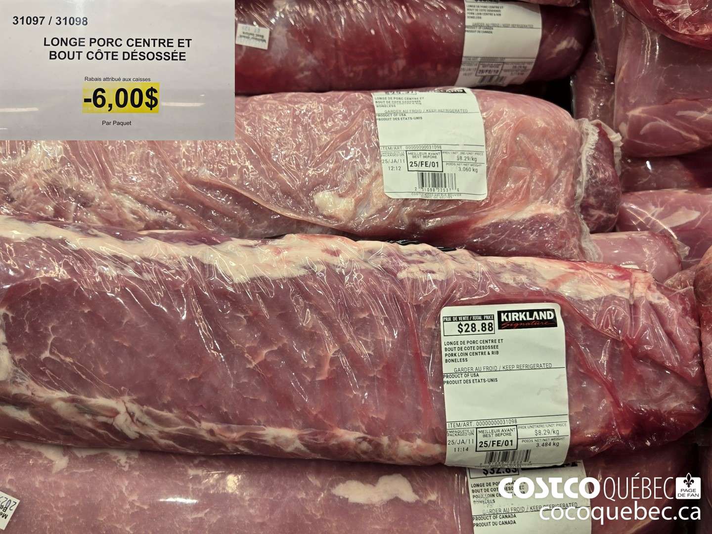 31097 LONGE PORC CENTRE ET BOUT COTE DESOSSEE  ($6.00 INSTANT SAVINGS)