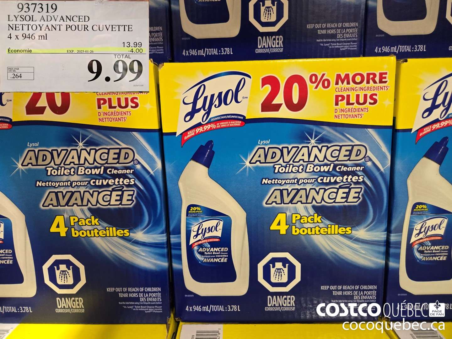 937319 LYSOL ADVANCED NETTOYANT POUR CUVETTE 4 x 946 ml  ($4.00 INSTANT SAVINGS EXPIRES ON 2025-01-26) $10.99