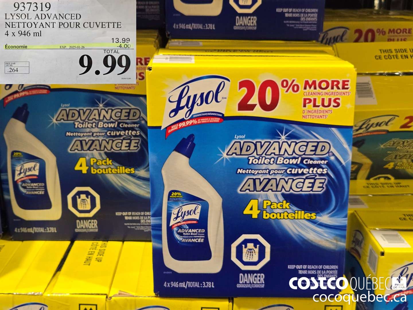 937319 LYSOL ADVANCED NETTOYANT POUR CUVETTE 4 x 946 ml  ($4.00 INSTANT SAVINGS EXPIRES ON 2025-01-26) $9.99