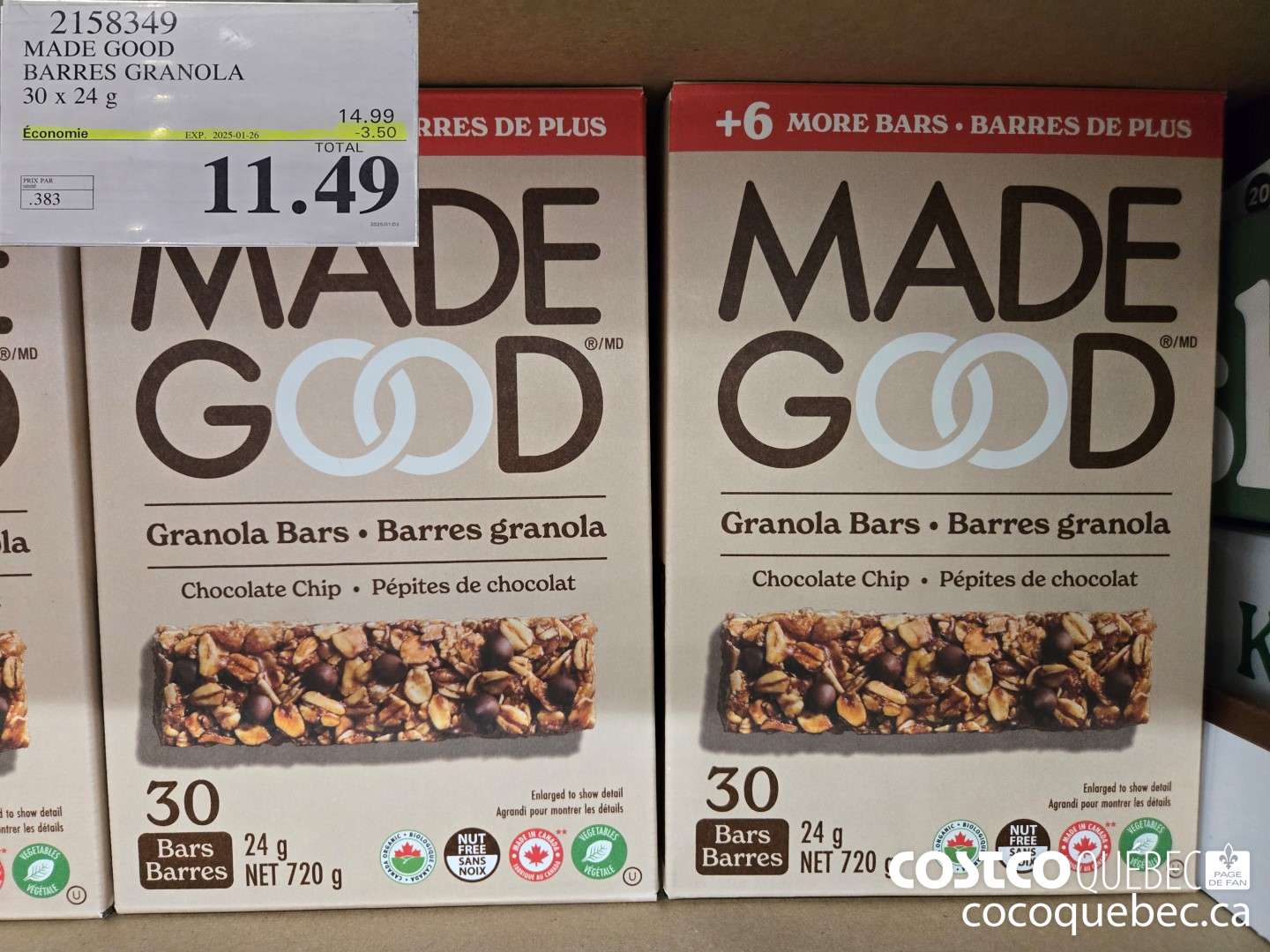 2158349 MADE GOOD BARRES GRANOLA 30 x 24  ($3.50 INSTANT SAVINGS EXPIRES ON 2025-01-26) $11.49