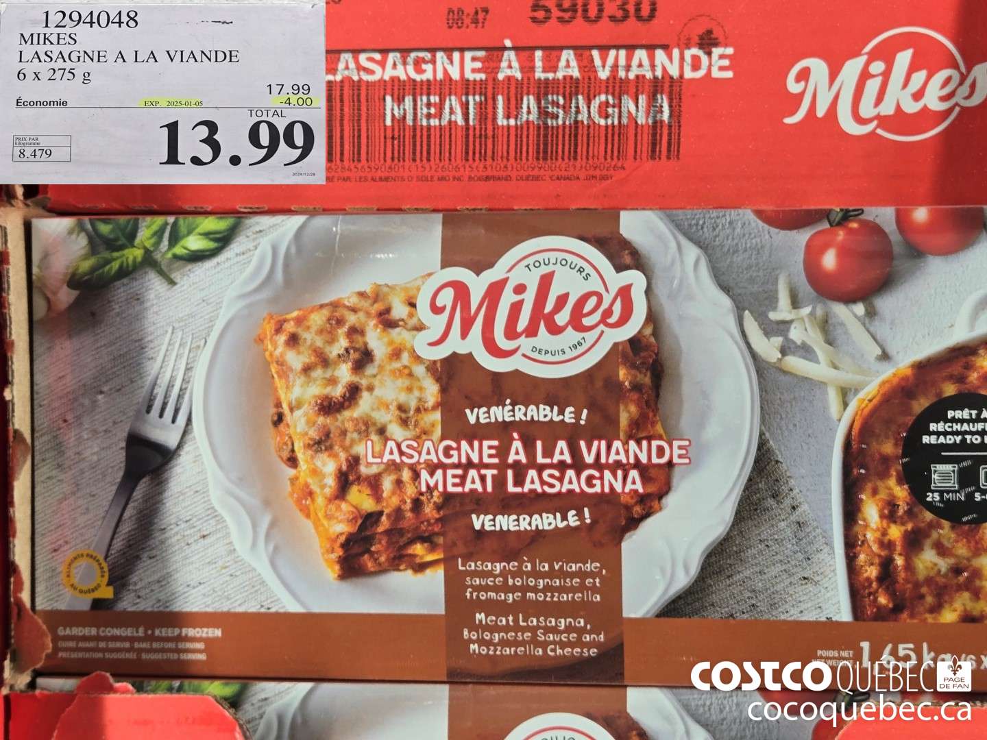 1294048 MIKES LASAGNE A LA VIANDE  ($4.00 INSTANT SAVINGS EXPIRES ON 2025-01-05) $13.99