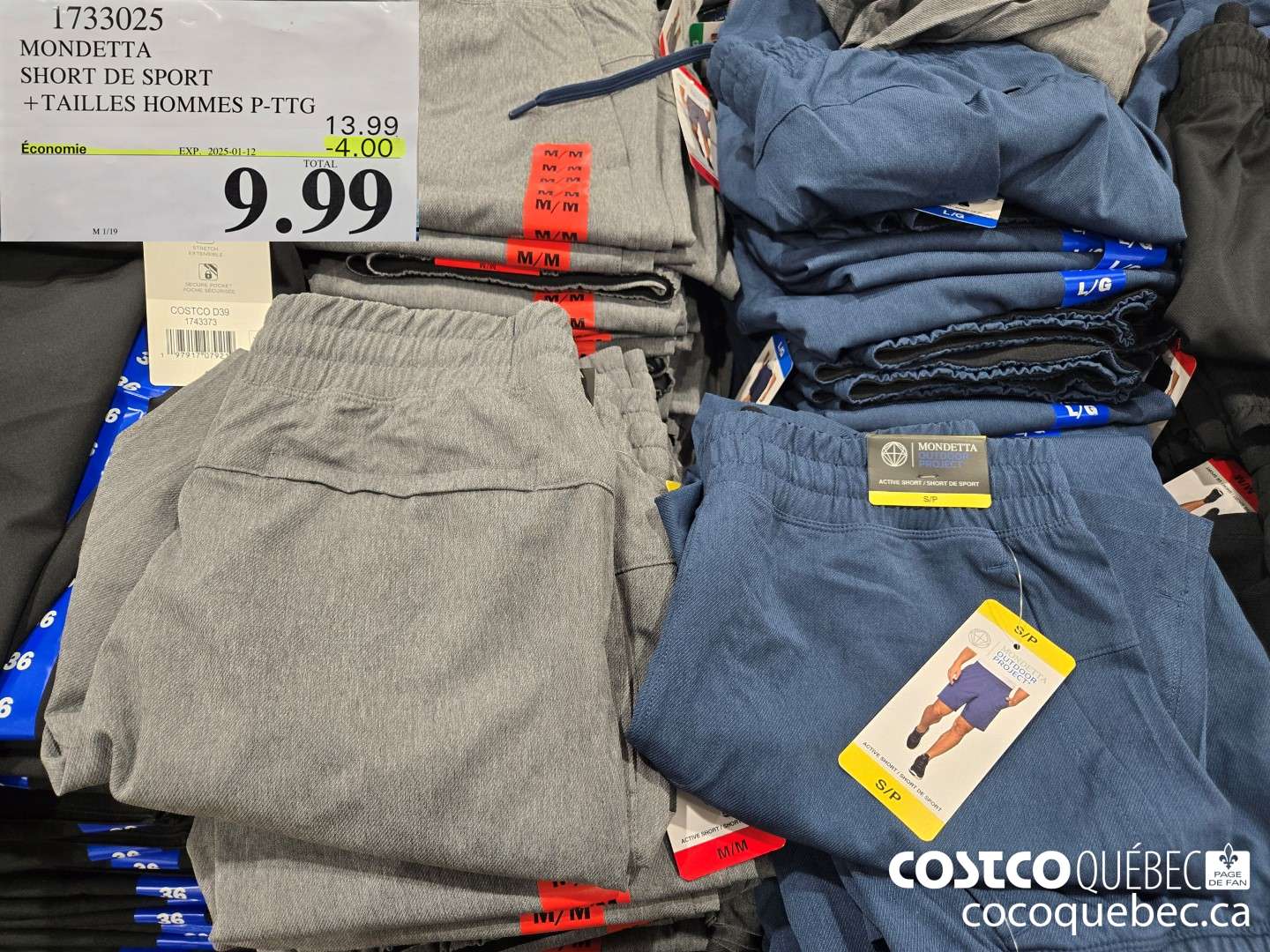 1733025 MONDETTA SHORT DE SPORT +TAILLES HOMMES P- ITG  ($4.00 INSTANT SAVINGS EXPIRES ON 2025-01-12) $9.99