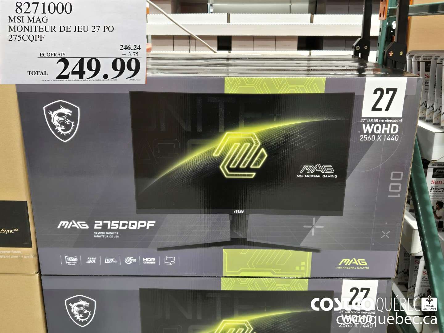 8271000 MSI MAG MONITEUR DE JEU 27 PO 275CQPF  $249.99