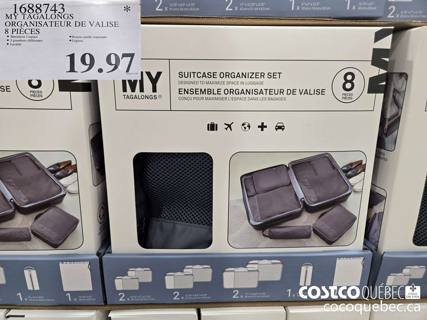 1688743 MY TAGALONGS ORGANISATEUR DE VALISE 8 PIECES $19.97